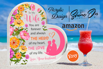 do acrylic plaque gift and message card design for shineon, etsy