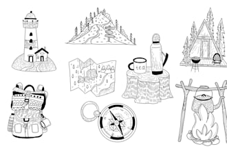 create vector minimalist line illustration, icons, objects
