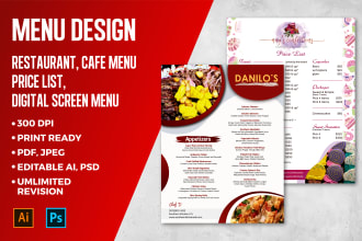 design restaurant, cafe, drinks, bakery menu, digital TV screen menu