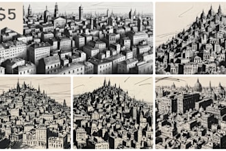 draw minimal cityscape, architectur, landscape, landmark art