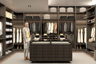 design a custom closet, wardrobe or dressing room in 3d