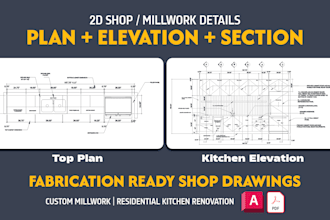 draft shop drawings for kitchen cabinets and vanities