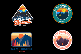 make a design about mountains and camping suitable for trucker hats 6 panel etc