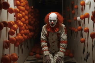 create creepy clown ai artwork via midjourney