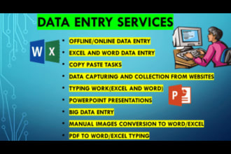 do excel data entry and web research, mysql, database, dbms