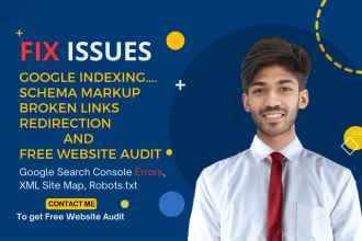 fix google index issues, schema markup, broken links,301 redirect and free audit