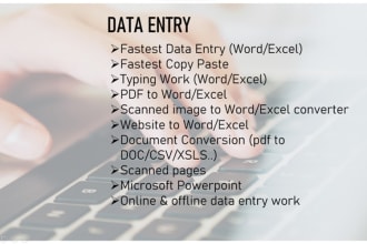 do data entry typing work job, copy paste, excel data entry and PPT