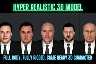 create a hyper realistic, photo realistic 3d character for games or animation