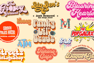 design 70s vintage, retro, fun, groovy, hippie, party, psychedelic logo