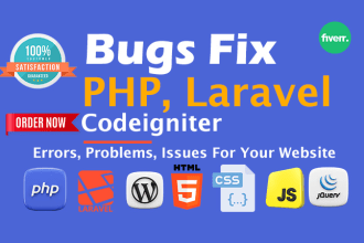fix wordpress, HTML, CSS, js, ci, laravel bugs, solve PHP issues or error