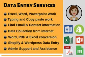 do data entry, data extraction, email collection,  web research in low price