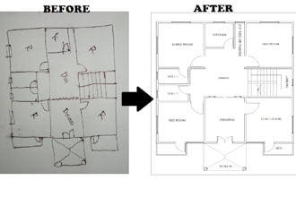 redraw 2d floor plan base your hand sketch, image  and pdf