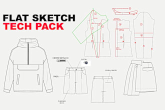 do great technical flat fashion design illustrations for your brand