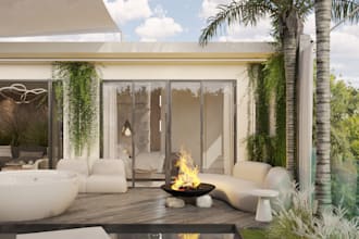 do exterior home design, pool and garden real estate redesign 3d rendering