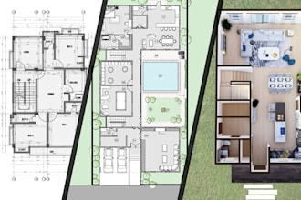 convert autocad 2d floor plan, architecture 3d floor plan with rendering