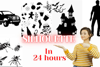 create vector silhouette of logo, symbols, objects, cartoons