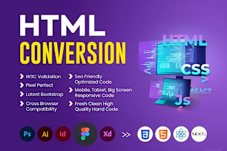 convert figma to HTML, CSS, js, jquery, react