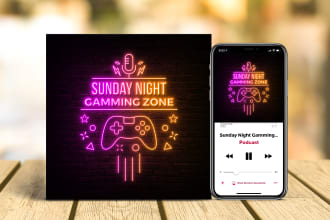 design neon podcast cover art, podcast artwork or podcast logo