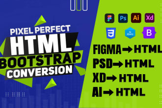 convert figma to html, psd to html responsive bootstrap 5