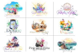 do unique creative feminine signature watercolor logo with branding