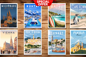 create retro vintage travel posters and unique illustrations