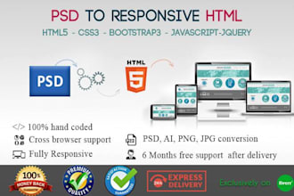 convert psd to responsive html for you