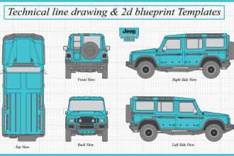 make technical line drawings and 2d blueprint templates