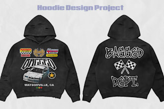 create a pullover hoodie design cars on streetwear style