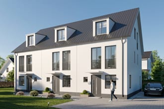 do exterior house design, and realistic 3d render