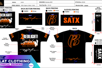 create clothing design clothing tech pack flat sketch