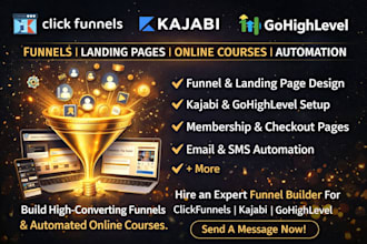 design sales funnel, landing pages in gohighlevel, clickfunnels, kajabi wesbites