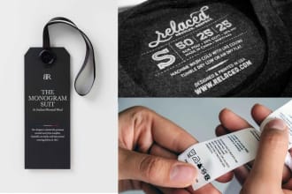 design neck, hang, clothing tags or labels, and care labels