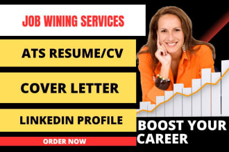 write and upgrade resume, CV, ats CV, cover letter, linkedin optimization