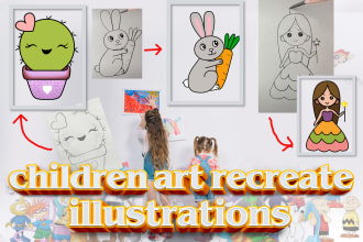 redraw children art and drawing illustrations,vectorize