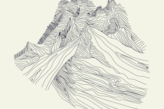 design hand drawn line art of mountains and nature scenes
