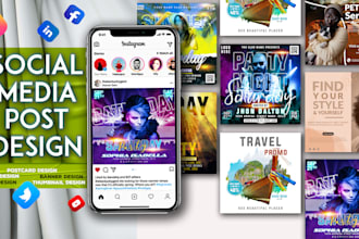 do postcard design, social media post design, ads design, banner design,