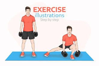 draw poses, exercise, workout, yoga illustration step by step