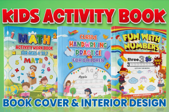 design kids activity book, handwriting workbook and puzzle activity book cover
