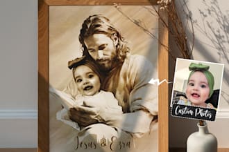 make portrait child and jesus, pencil sketch art god and child