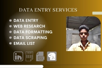 do unique data entry, research, product list, email collect, pdf to doc