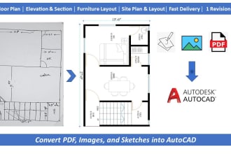 convert  floor plan from sketch, blueprints, PDF, jpeg into autocad