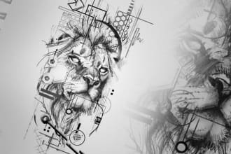 draw a geometric fine line graphic tattoo design
