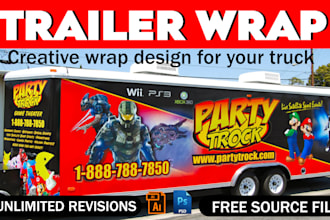 create professional box trailer, long trailer, gaming trailer wrap design
