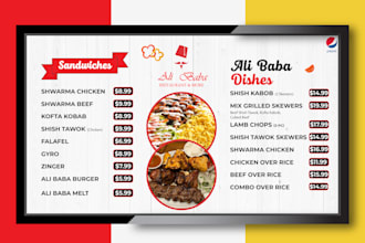design signage digital menu, digital screen and menu board