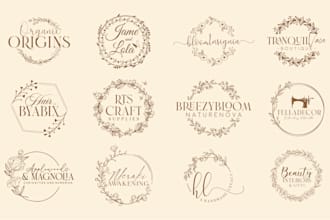 hand drawn floral, boho, botanical circle logo