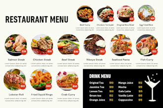 design a beautiful food and drink menu