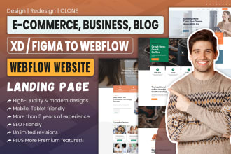 do ecommerce, business, blog webflow website, xd, figma to webflow, landing page