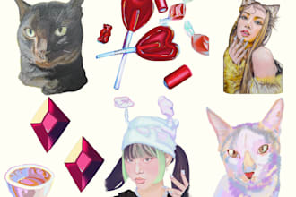 create stickers, icons, emoji, line art, of face or animals