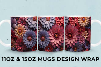 make awesome sublimation wrap designs for an 11,15oz mug with 2d, 3d illustrate