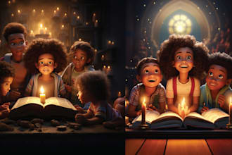 draw 3d children book illustration and book cover